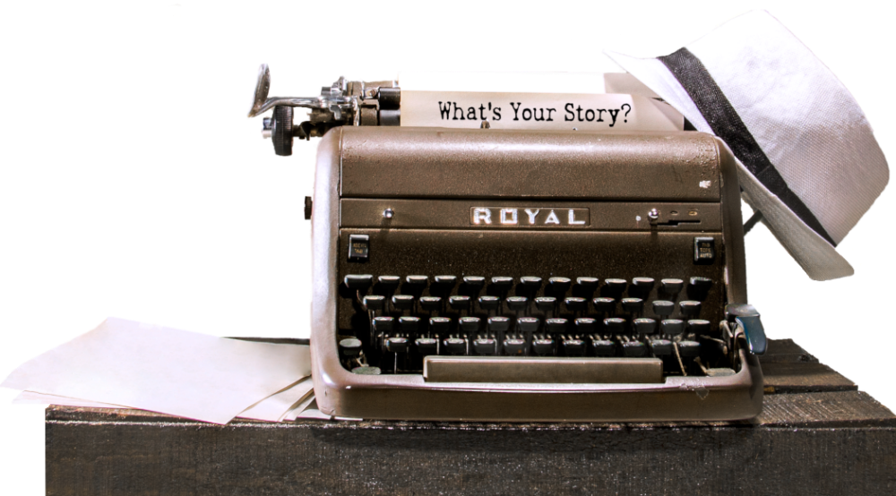 typwriter, paper and hat